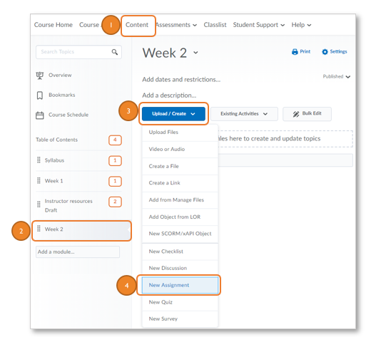 image of creating an assignment from content