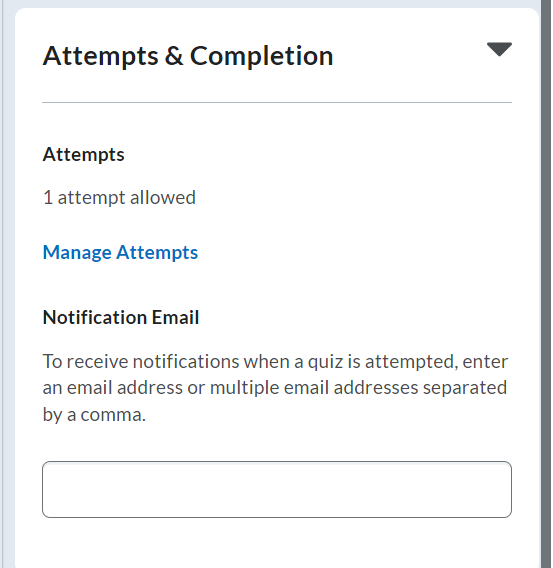 Attempts and completion settings