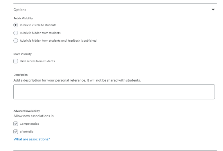 image of advanced rubric options