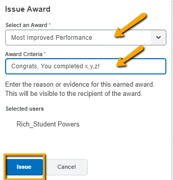 image of award selection for issue