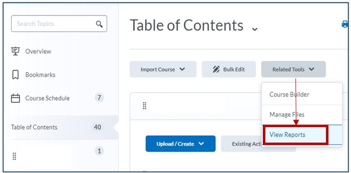 Table of contents with menu selected for 