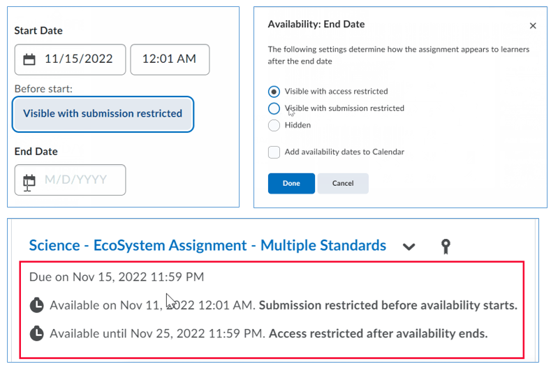 new assignment availability options