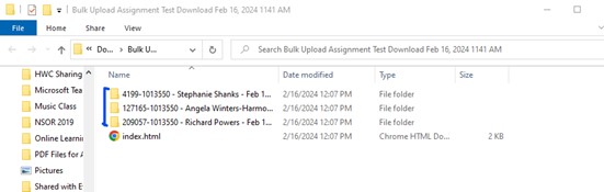 extracted files open and showing student folders